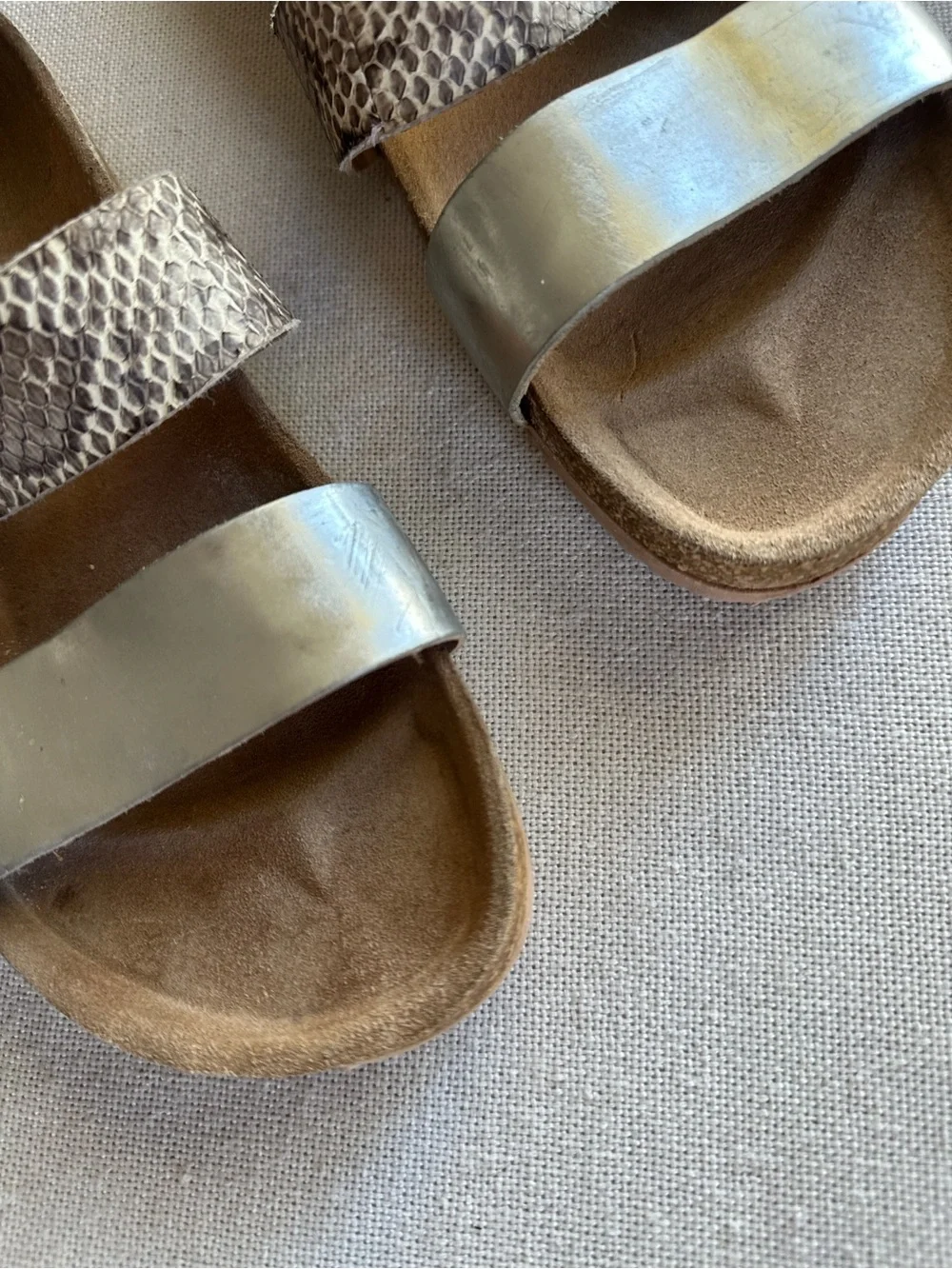 Loeffler Randall Paz Two-Strap Snakeskin & Metallic Slide Sandals | 8